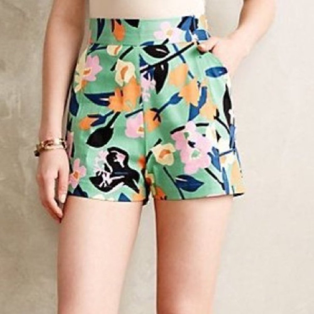 Anthropologie Whit Two High Waist Floral Shorts Womens Sz 4P